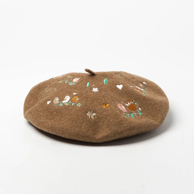 Embroidered Beret Wool Hat