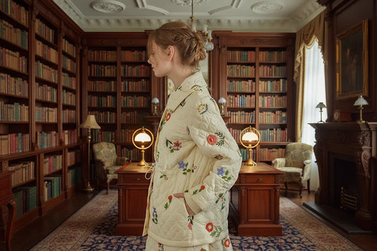 Sweet Jane Embroidery Cotton Quilted Coat & Skirt set