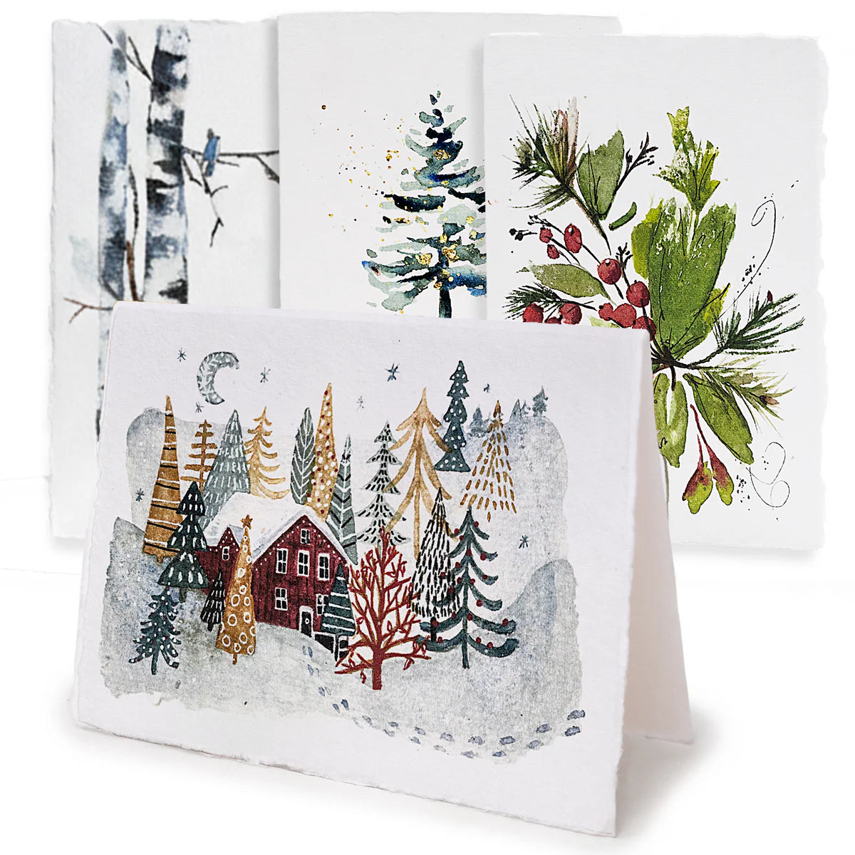 Winter’s Dream, Handmade Deckle-Edge Holiday Cards & Envelopes 5 pack