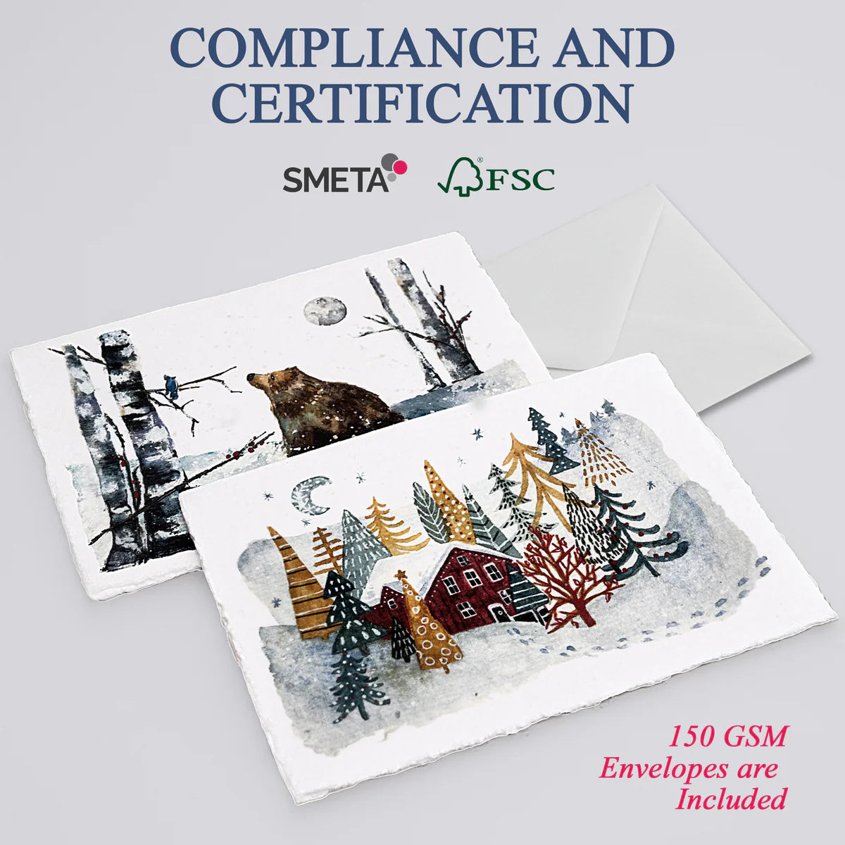 Winter’s Dream, Handmade Deckle-Edge Holiday Cards & Envelopes 5 pack