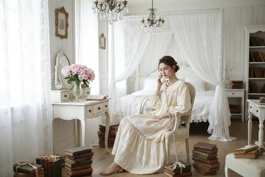 Diana 100% Cotton Full Sleeves Sleepwear Vintage Apricot Long