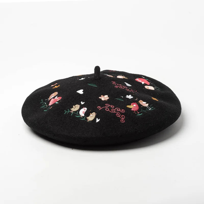 Embroidered Beret Wool Hat