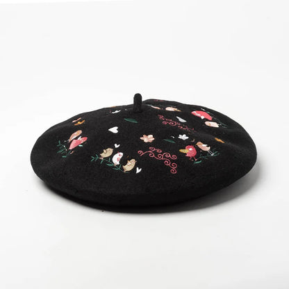 Embroidered Beret Wool Hat