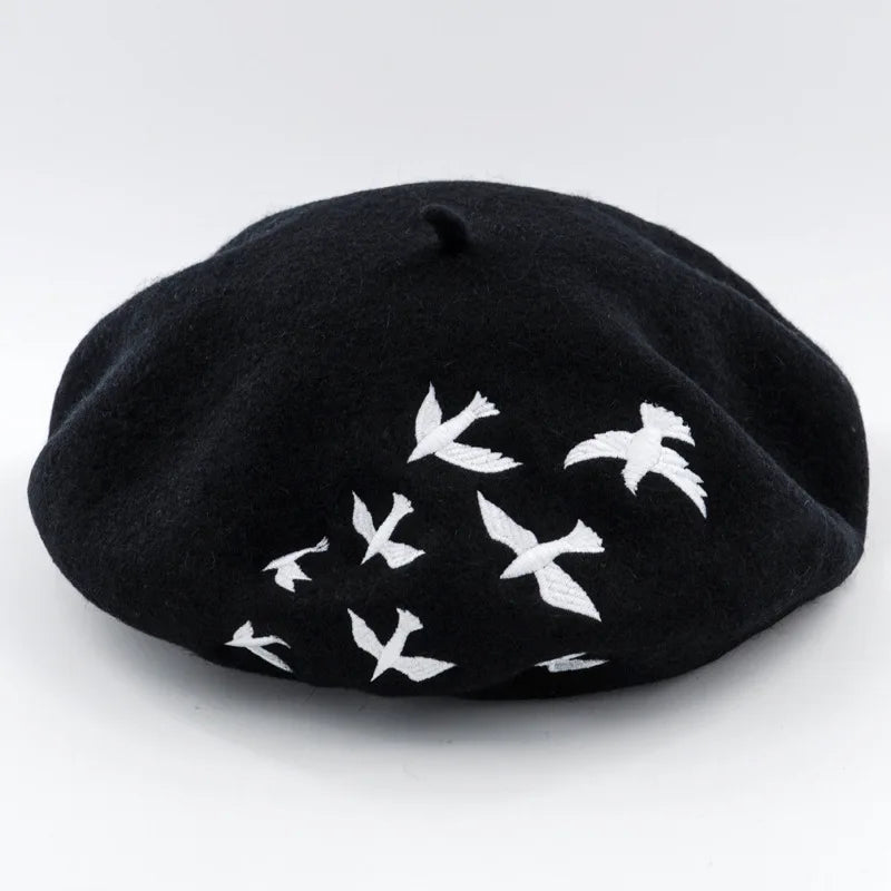 Embroidered Beret Wool Hat