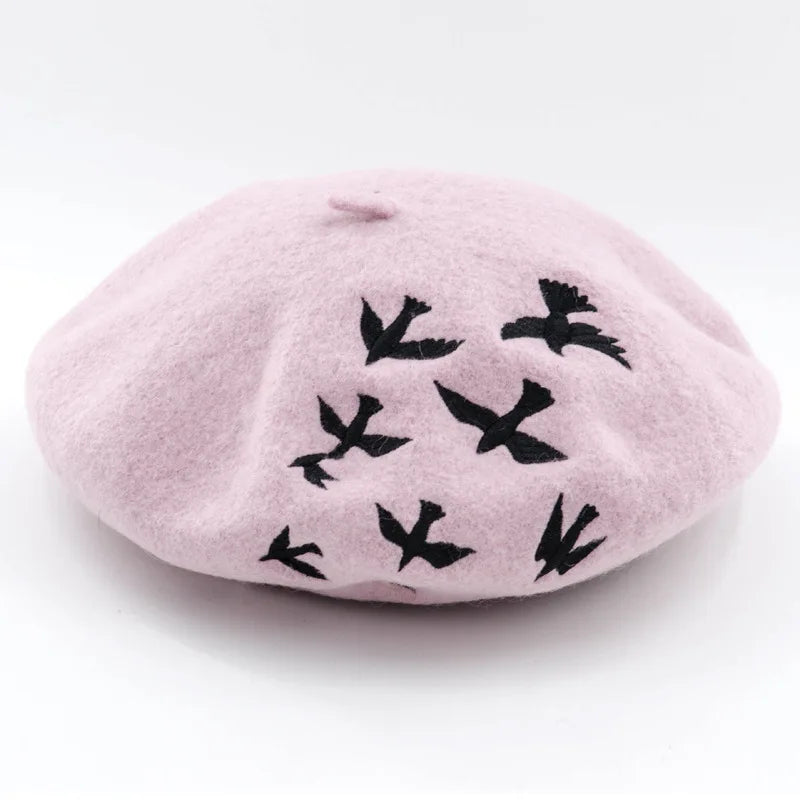 Embroidered Beret Wool Hat