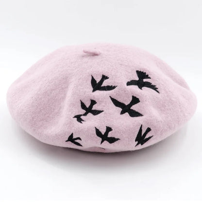 Embroidered Beret Wool Hat