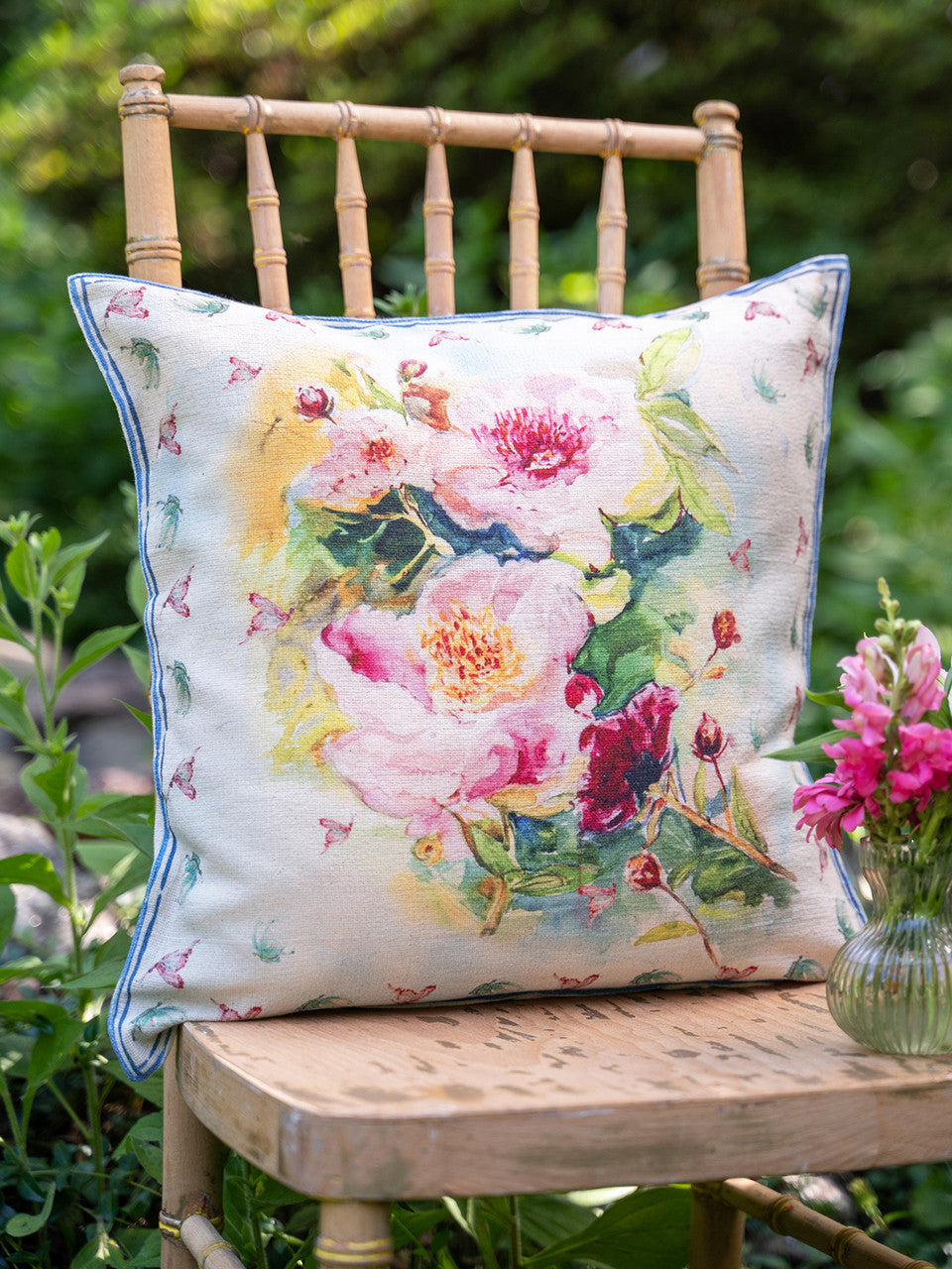 Peony Hummingbird Watercolor 17" Cushion Cover