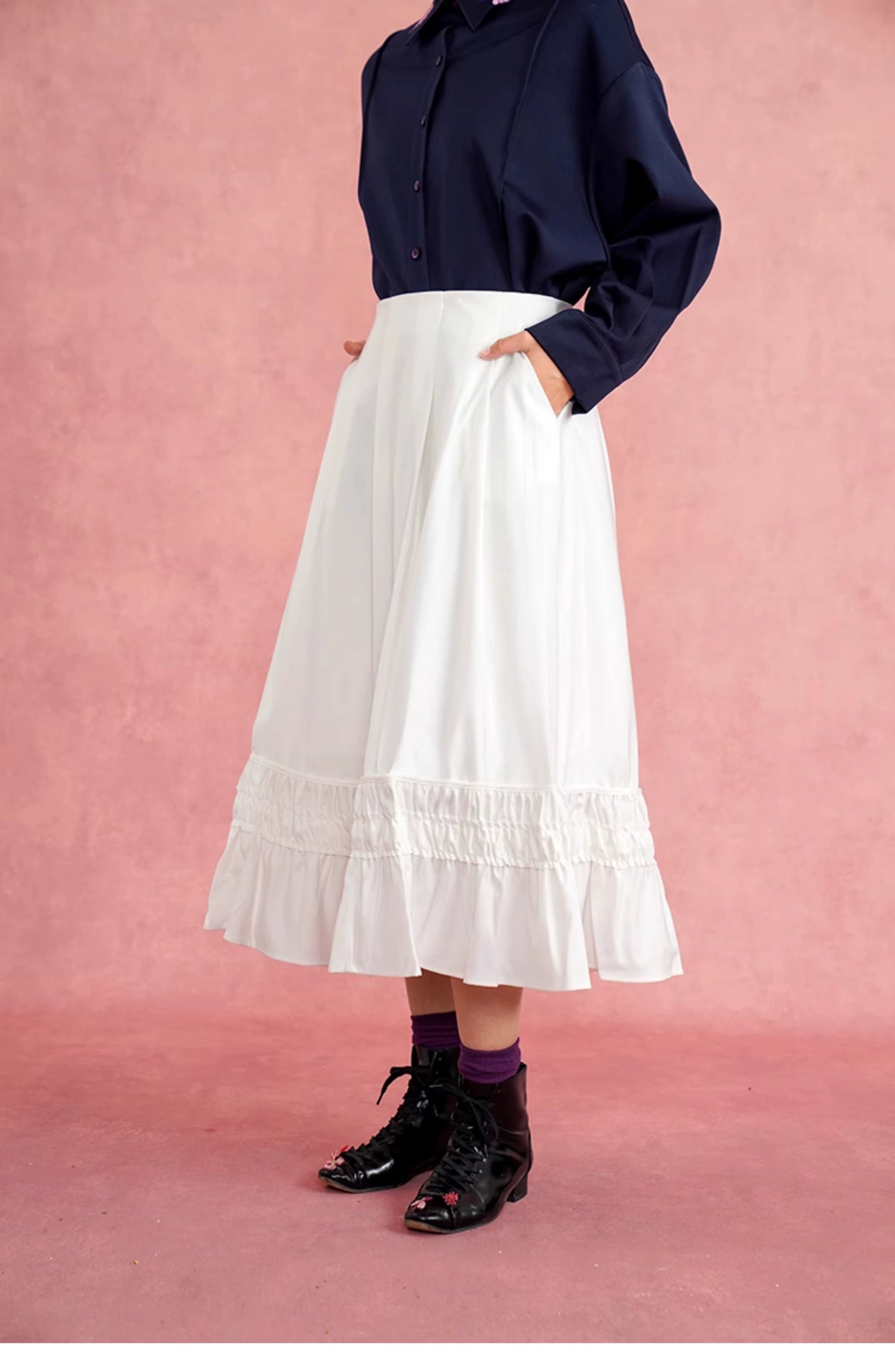 Petticoat Dream Elegant Pleated Flowing White Skirt