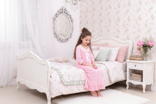 Mother & Daughter Matching Cotton Nightgown Set | Apple Blossom Pink Heirloom Sleepwear | Full Sleeve