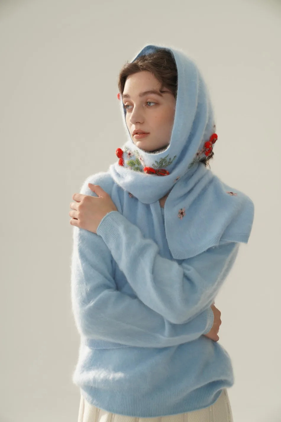 Annette Cashmere Sweater & Scarf Set, White