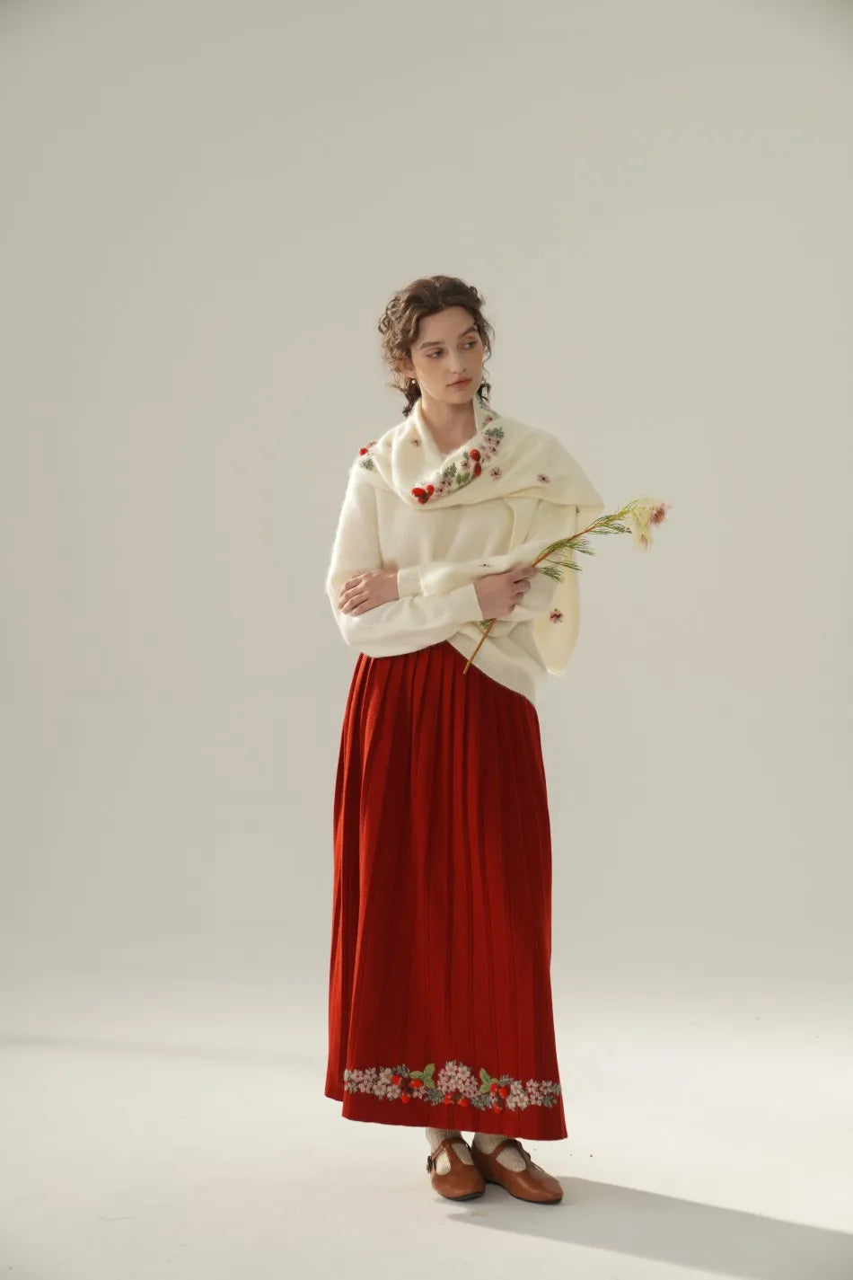 Annette Cashmere Sweater & Scarf Set, White