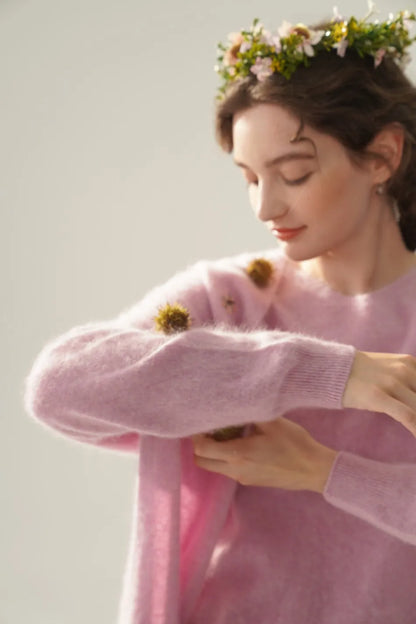 Annette Cashmere Sweater & Scarf Set, Purple