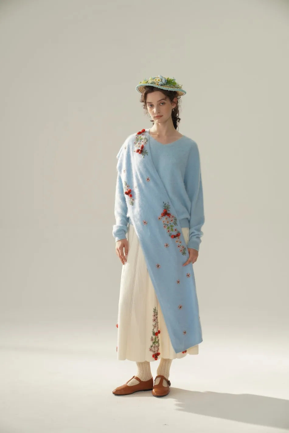 Annette Cashmere Sweater & Scarf Set, White