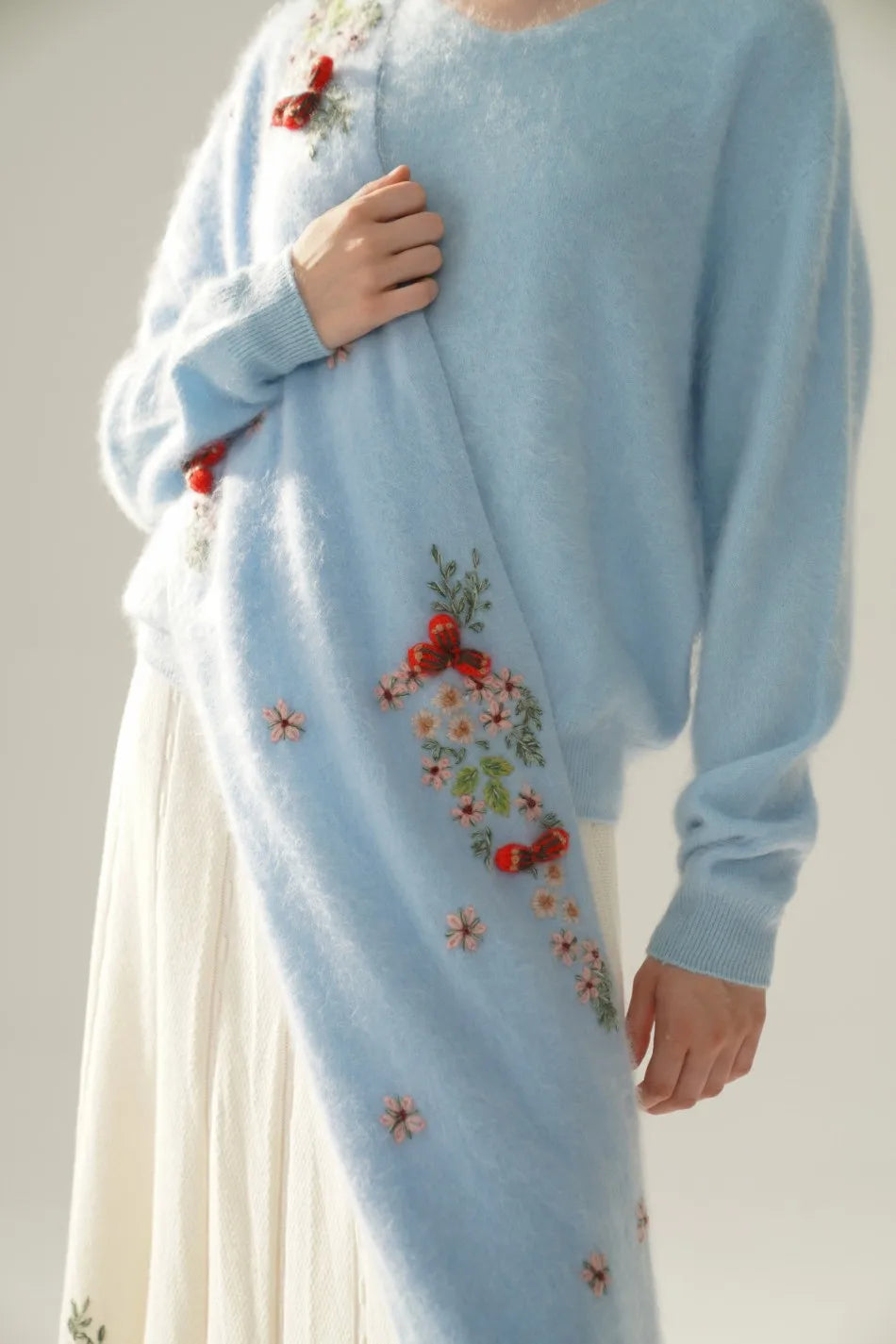 Annette Cashmere Sweater & Scarf Set, White