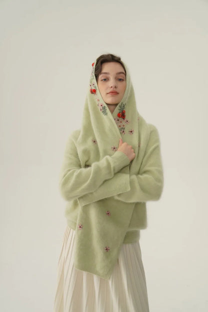 Annette Cashmere Sweater & Scarf Set, Purple