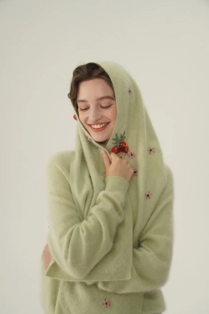 Annette Cashmere Sweater & Scarf Set, Purple