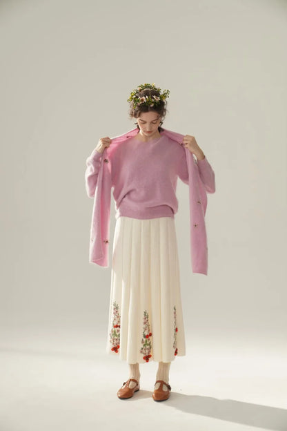 Annette Cashmere Sweater & Scarf Set, Purple