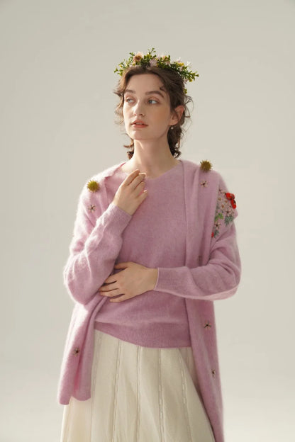 Annette Cashmere Sweater & Scarf Set, Purple