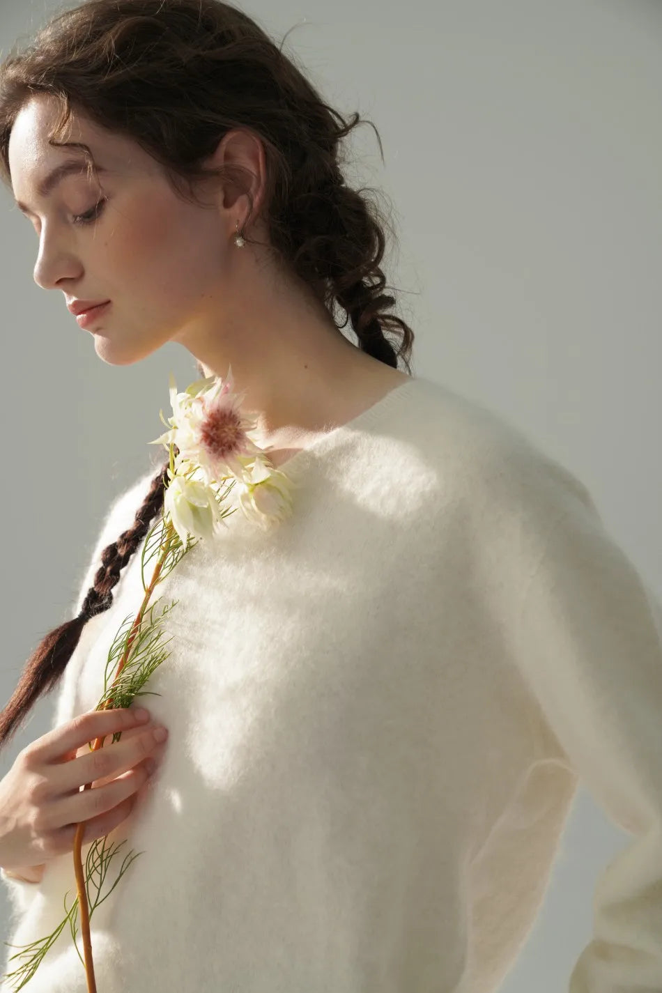 Annette Cashmere Sweater & Scarf Set, White