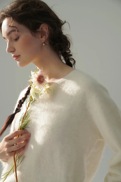 Annette Cashmere Sweater & Scarf Set, Purple