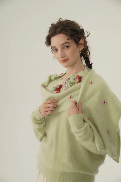 Annette Cashmere Sweater & Scarf Set, Purple