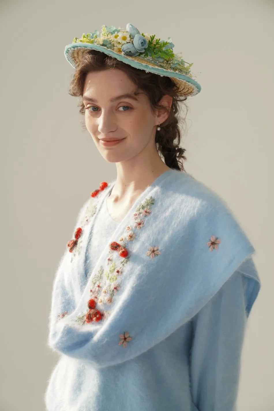 Annette Cashmere Sweater & Scarf Set, White