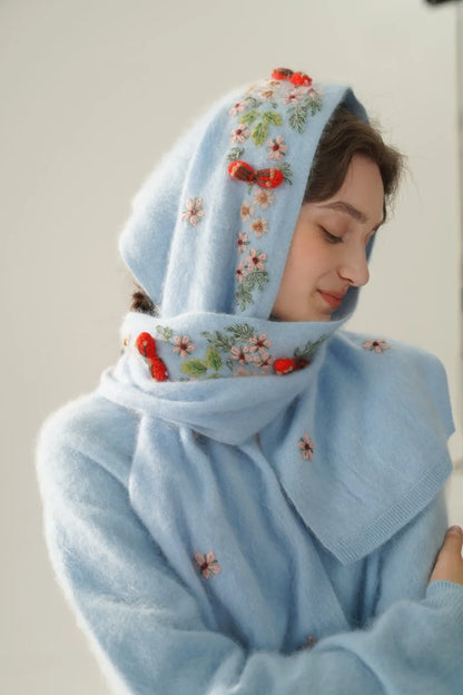 Annette Cashmere Sweater & Scarf Set, Purple