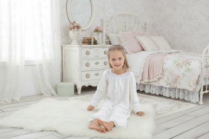 Mother & Daughter Matching Cotton Nightgown Set | Victorian Heirloom Sleepwear | Full Sleeve Maxi