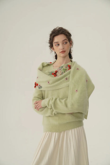 Annette Cashmere Sweater & Scarf Set, Purple