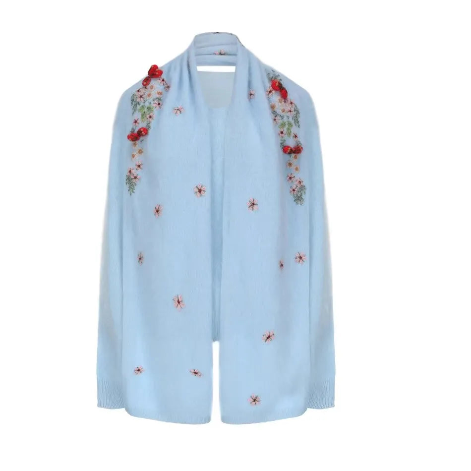 Annette Cashmere Sweater & Scarf Set, White