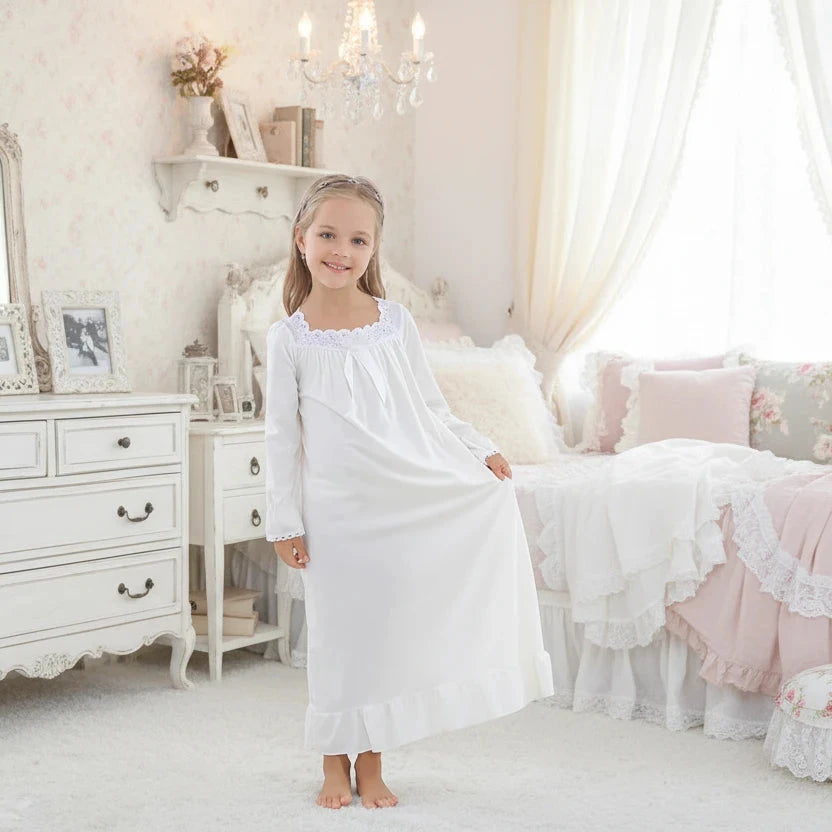 Mother & Daughter Matching Cotton Nightgown Set | Victorian Heirloom Sleepwear | Full Sleeve Maxi