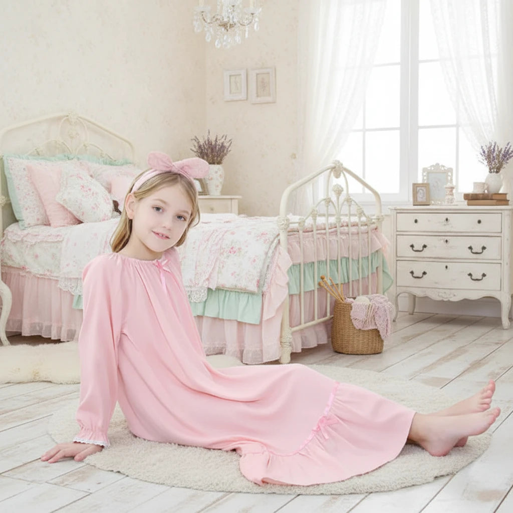 Mother & Daughter Matching Cotton Nightgown Set | Victorian Heirloom Sleepwear | Full Sleeve Maxi