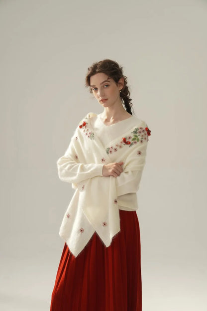 Annette Cashmere Sweater & Scarf Set, Purple