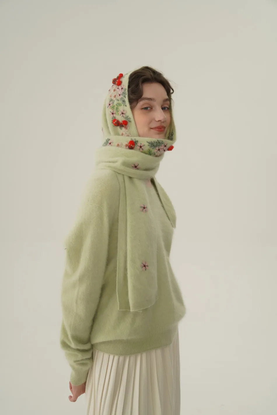 Annette Cashmere Sweater & Scarf Set, White