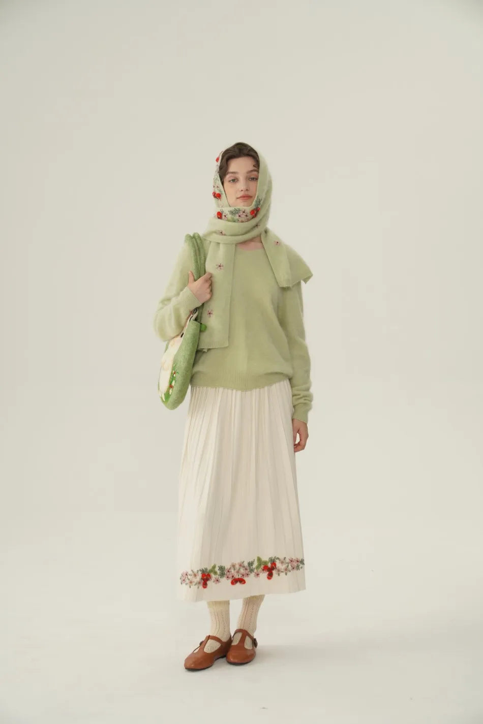 Annette Cashmere Sweater & Scarf Set, White