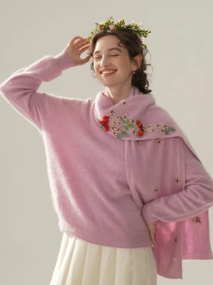 Annette Cashmere Sweater & Scarf Set, White