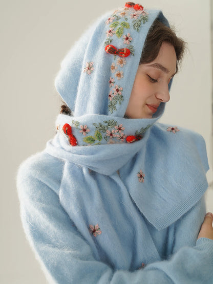 Annette Cashmere Sweater & Scarf Set, Purple