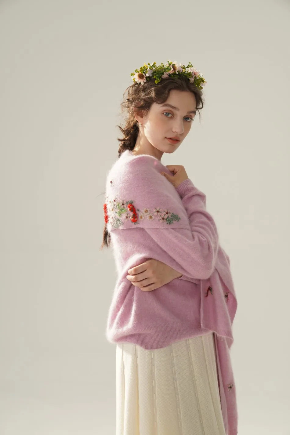 Annette Cashmere Sweater & Scarf Set, White