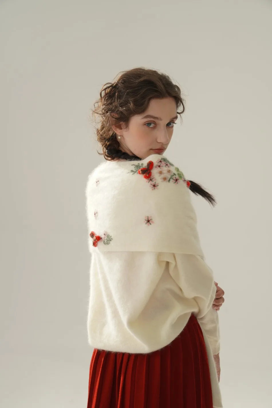 Annette Cashmere Sweater & Scarf Set, White