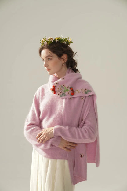 Annette Cashmere Sweater & Scarf Set, Purple