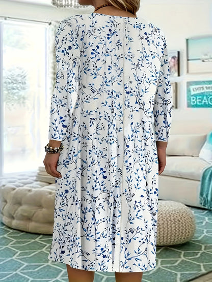 Blue Floral Country Pocket Dress