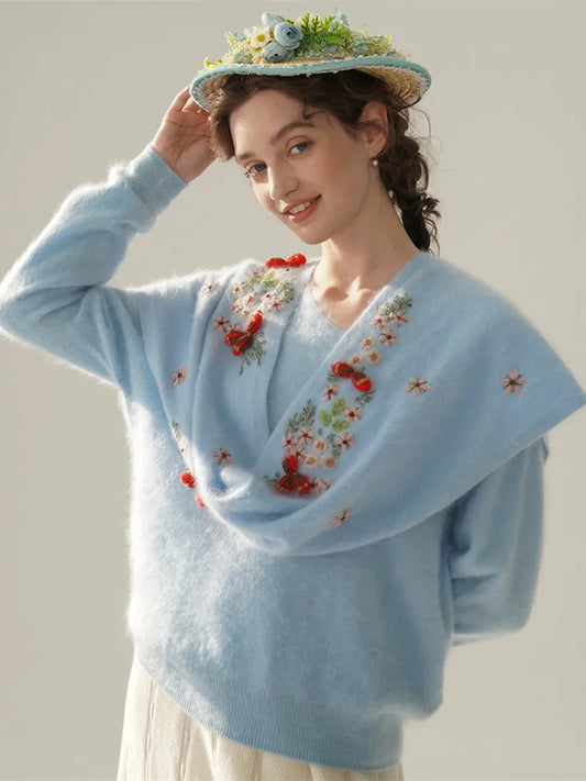 Annette Cashmere Sweater & Scarf Set, Sky Blue