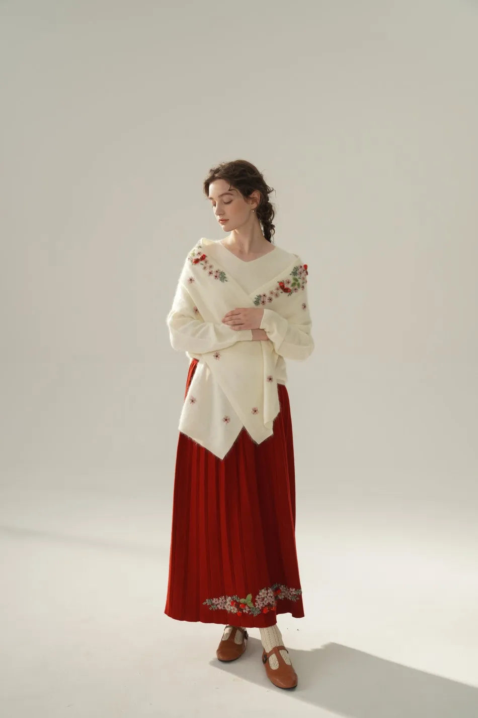 Annette Cashmere Sweater & Scarf Set, White