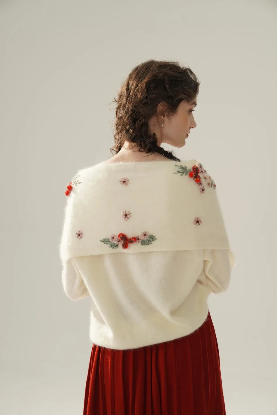 Annette Cashmere Sweater & Scarf Set, White