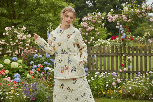 Sweet Jane Embroidery Cotton Quilted Coat & Skirt set