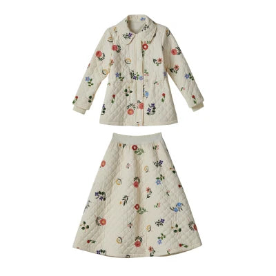 Sweet Jane Embroidery Cotton Quilted Coat & Skirt set