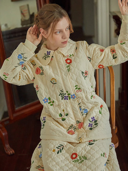 Sweet Jane Embroidery Cotton Quilted Coat & Skirt set