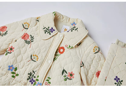 Sweet Jane Embroidery Cotton Quilted Coat & Skirt set