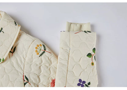 Sweet Jane Embroidery Cotton Quilted Coat & Skirt set