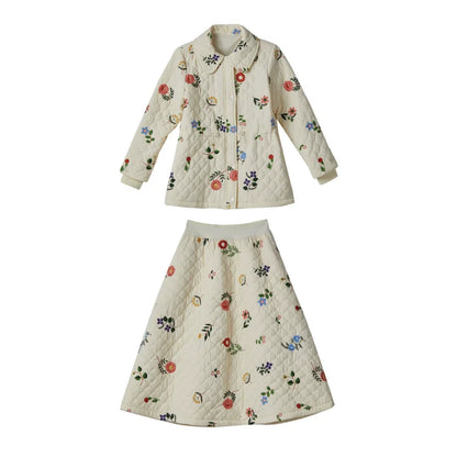 Sweet Jane Embroidery Cotton Quilted Coat & Skirt set